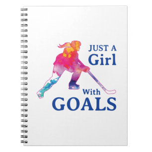 Just a Girl With Goals Hockey Watercolor Notebook