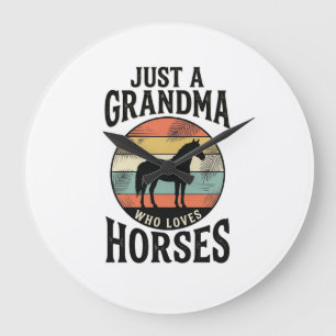 Just A Grandma Who Loves Horses Vintage Design Large Clock