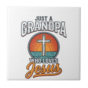 Just A Grandpa Who Loves Jesus Vintage Cross Shirt Ceramic Tile