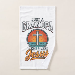 Just A Grandpa Who Loves Jesus Vintage Cross Shirt Hand Towel