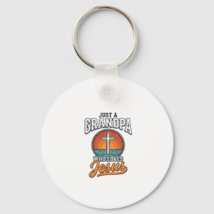 Just A Grandpa Who Loves Jesus Vintage Cross Shirt Key Ring