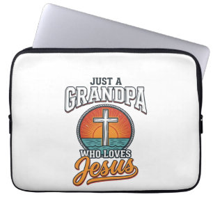 Just A Grandpa Who Loves Jesus Vintage Cross Shirt Laptop Sleeve
