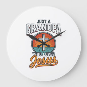 Just A Grandpa Who Loves Jesus Vintage Cross Shirt Large Clock