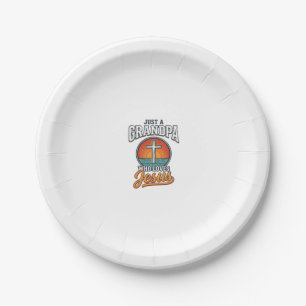 Just A Grandpa Who Loves Jesus Vintage Cross Shirt Paper Plate