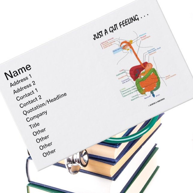 Just A Gut Feeling . . . (Digestive System Humour) Business Card (Business card featuring digestive system for anyone with "Just A Gut Feeling ...")