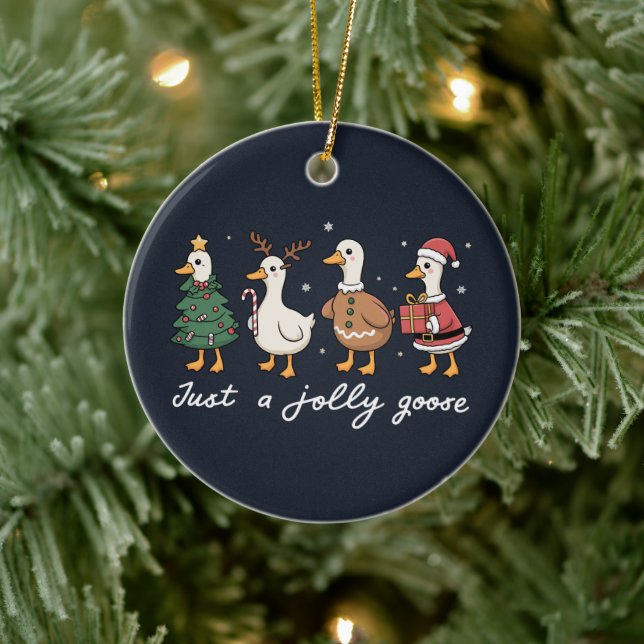 Just A Jolly Goose Christmas Duck Holiday Xmas  Ceramic Ornament (Tree)