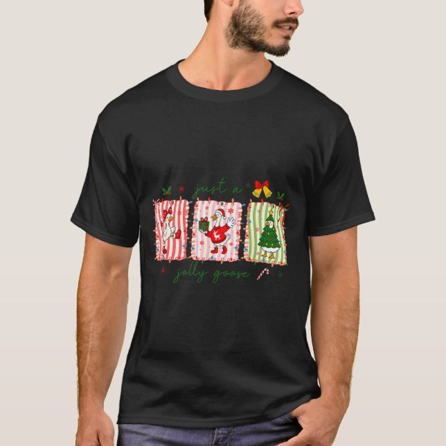 Just A Jolly Goose Christmas Lights Ne Bow Coquett T-Shirt (Front)