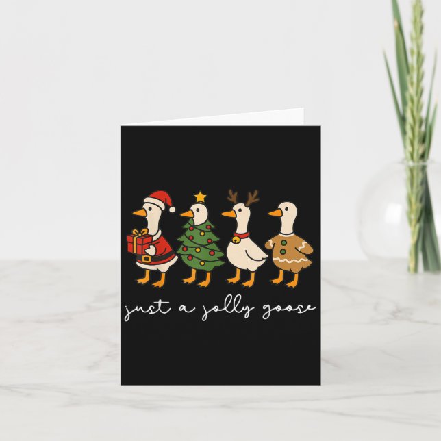 Just A Jolly Goose Funny Goose Santa Reindeer Cute Card (Front)