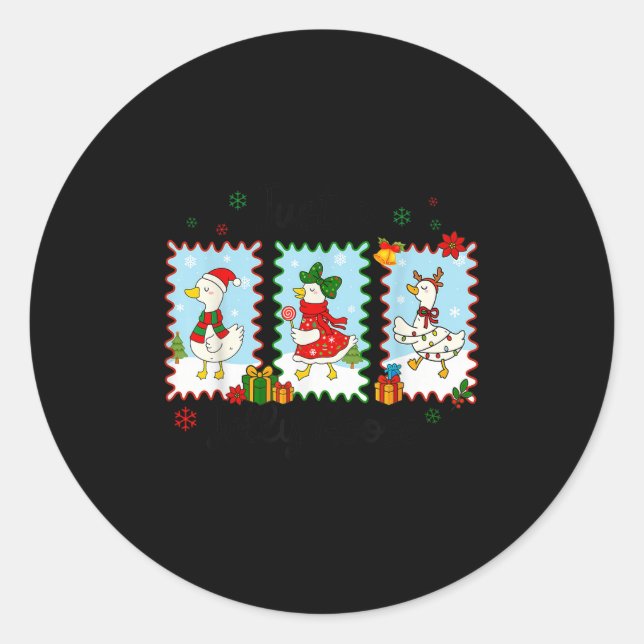 Just A Jolly Goose Funny Goose Santa Reindeer Cute Classic Round Sticker (Front)