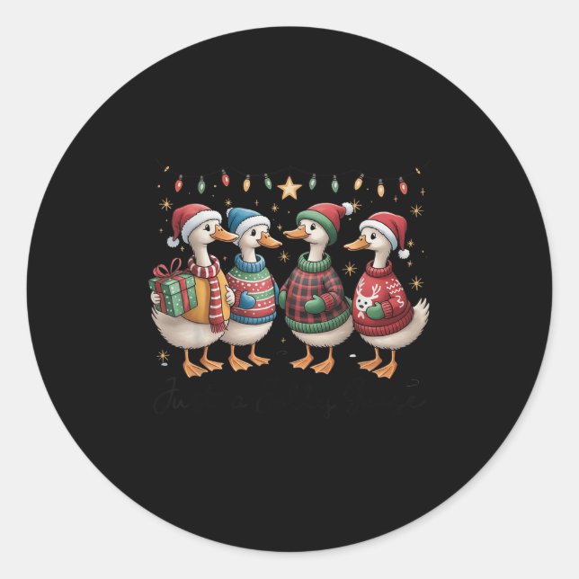 Just A Jolly Goose Funny Goose Santa Reindeer Cute Classic Round Sticker (Front)