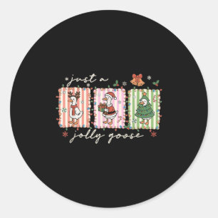 Just A Jolly Goose Funny Goose Santa Reindeer Cute Classic Round Sticker