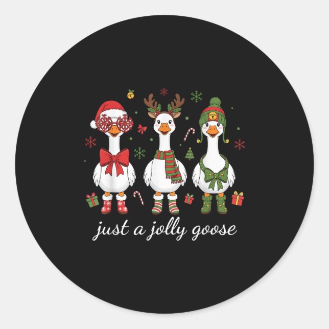 Just A Jolly Goose, Retro Christmas Goose, Santa G Classic Round Sticker (Front)