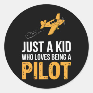 Just A Kid Who Loves Being A Pilot Aeroplane Crew Classic Round Sticker