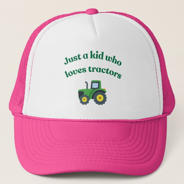 Just a kid who loves tractors - Kids trucker hat (Front)