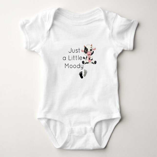 Just a Little Moody, baby shower Gift Cute Cow  Baby Bodysuit (Front)