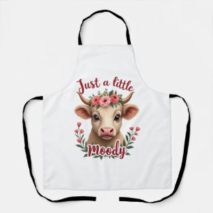 Just a Little Moody Vintage Highland Cow Floral Fu Apron