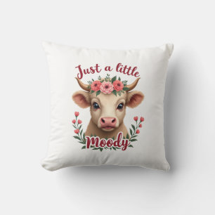 Just a Little Moody Vintage Highland Cow Floral Fu Cushion