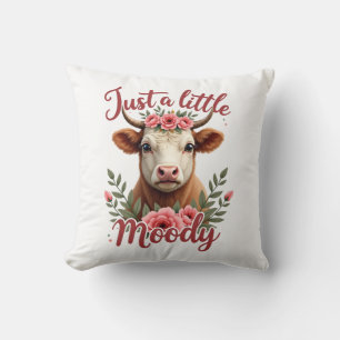 Just a Little Moody Vintage Highland Cow Floral Fu Cushion