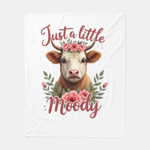 Just a Little Moody Vintage Highland Cow Floral Fu Fleece Blanket