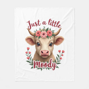 Just a Little Moody Vintage Highland Cow Floral Fu Fleece Blanket