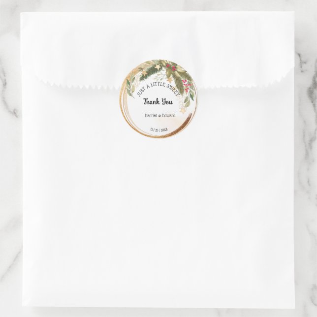 Just a little Sweet Treat Christmas Wedding Favour Classic Round Sticker (Bag)
