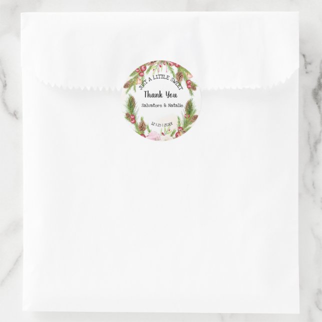 Just a little Sweet Treat Christmas Wedding Favour Classic Round Sticker (Bag)
