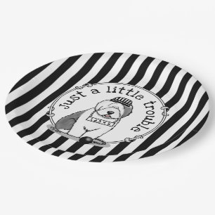 Just a Little Trouble Old English Sheepdog Grey 1 Paper Plate