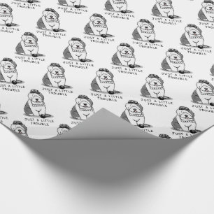 Just a Little Trouble Old English Sheepdog Grey 1 Wrapping Paper