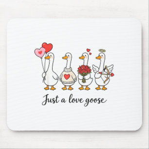 Just A Love Goose Cute Valentines Geese Heart Cupi Mouse Pad