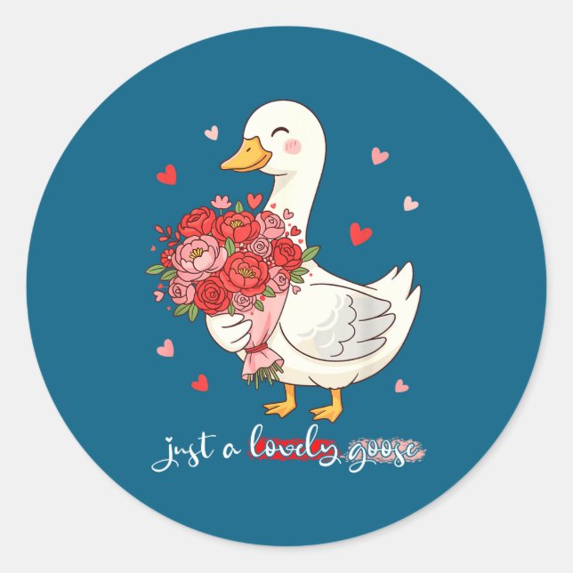 Just A Lovely Goose Bouquet Roses Floral Valentine Classic Round Sticker (Front)