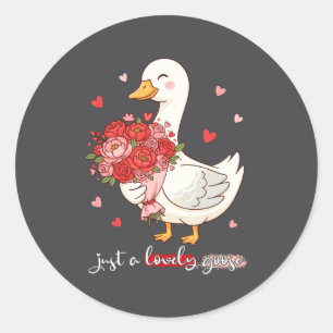 Just A Lovely Goose Bouquet Roses Floral Valentine Classic Round Sticker
