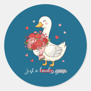 Just A Lovely Goose Bouquet Roses Floral Valentine Classic Round Sticker