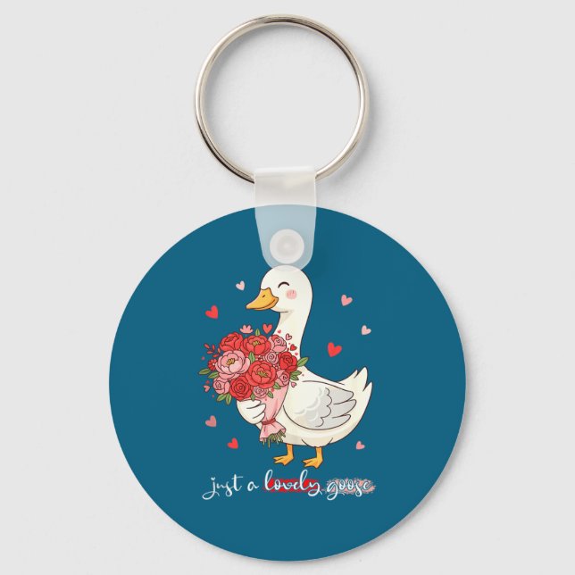 Just A Lovely Goose Bouquet Roses Floral Valentine Key Ring (Front)