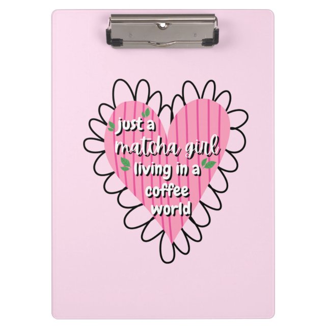 Just a Matcha Girl Heart Aesthetic – Pink Cute  Clipboard (Front)