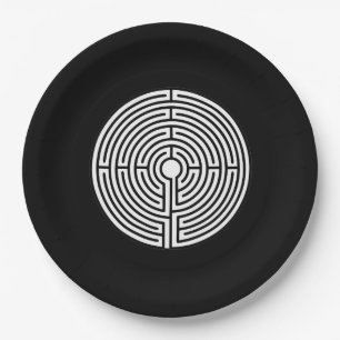 Just a Maze on Black Paper Plate