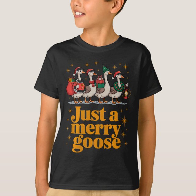 Just A Merry Goose Funny Christmas Premium Tri-ble T-Shirt (Front)