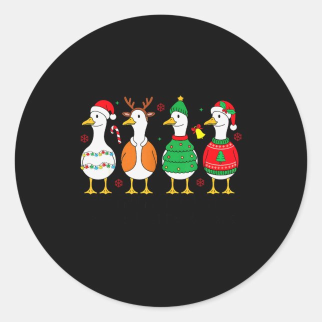 Just A Merry Goose Xmas Funny Santa Goose Christma Classic Round Sticker (Front)