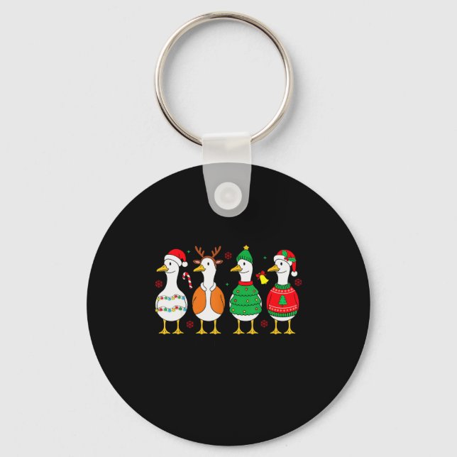 Just A Merry Goose Xmas Funny Santa Goose Christma Key Ring (Front)