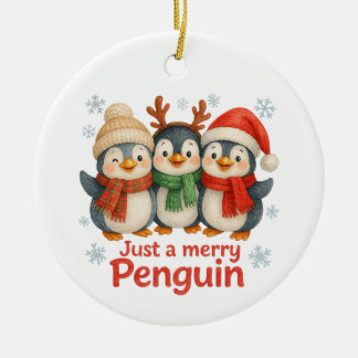 Just a Merry Penguin Christmas Card – Cute Holiday Ceramic Ornament