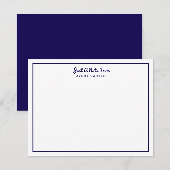 Just a Note From Dark Navy Blue Border Note Card (Front/Back)