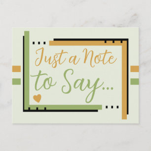Just a note to say gold green postcard