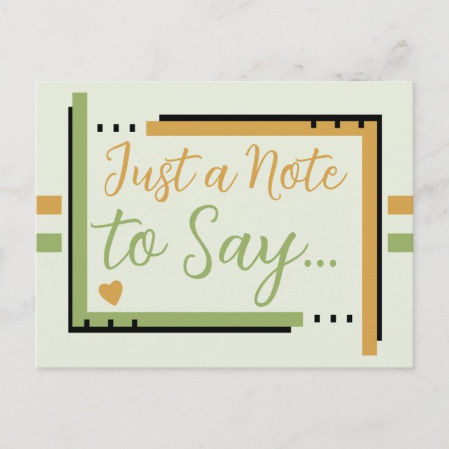 Just a note to say gold green postcard (Front)