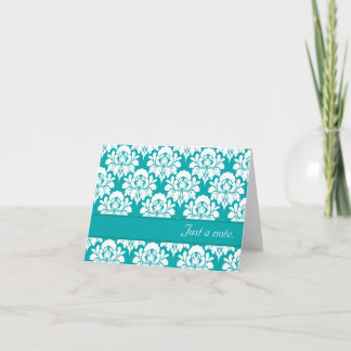 Just A Note Turquoise Damask Print Note Card