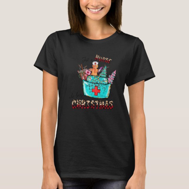 Just A Nurse Who Loves Christmas Leopard Plaid Gra T-Shirt (Front)