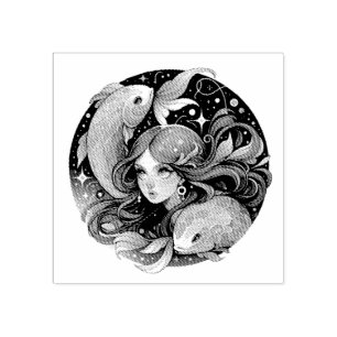 Just a Pisces Girl Horoscope Art Rubber Stamp