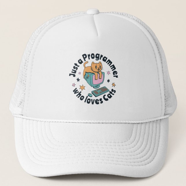 Just a programmer who loves cats trucker hat (Front)