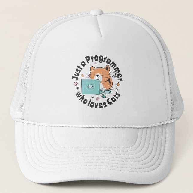 Just a programmer who loves cats trucker hat (Front)
