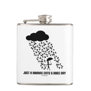 Just A Raining Cats & Dogs Day Meteorology Humour Hip Flask