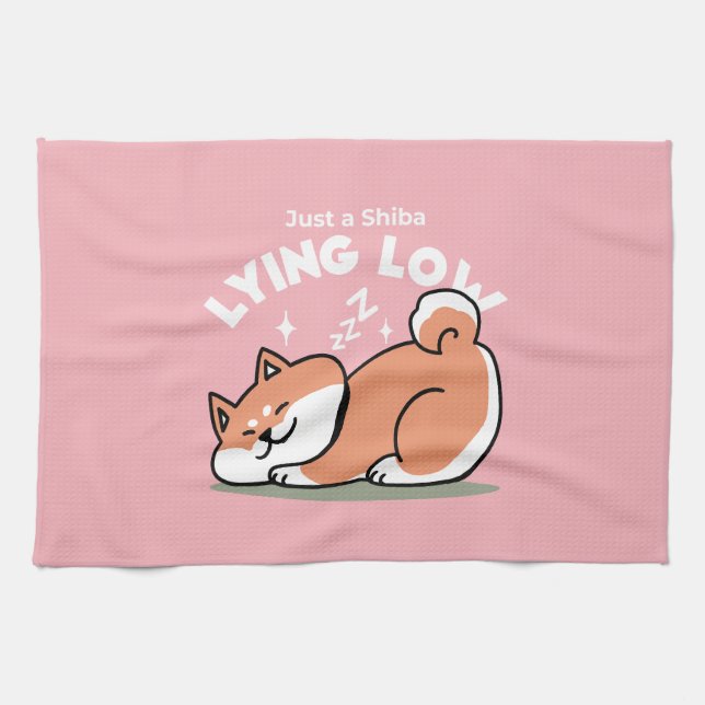 Just a Shiba Lying Low: Cute Shiba Inu Design Tea Towel (Horizontal)