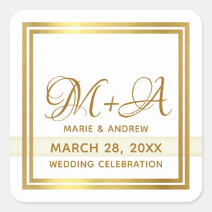 just a simple chic wedding monogrammed  square sticker